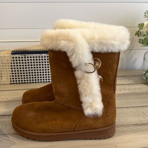 Womens chestnut color fur trimmed boots